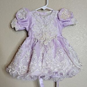 Baby Pageant Dress 6month Lavender Lace‎ Pearl Beaded Cupcake Dress Tip Top